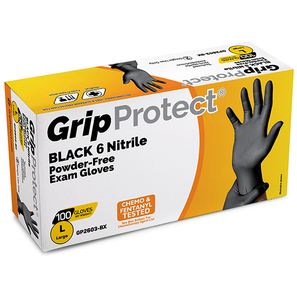 GripProtect® 6 Mil BLACK Nitrile Powder-Free Exam Gloves