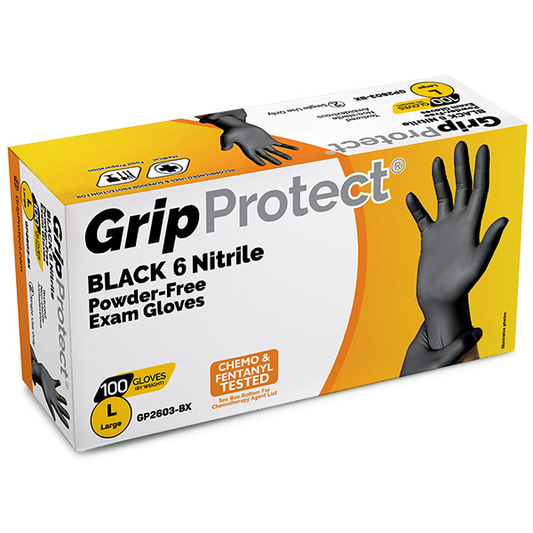 GripProtect®  6 Mil BLACK Nitrile Powder-Free Exam Gloves