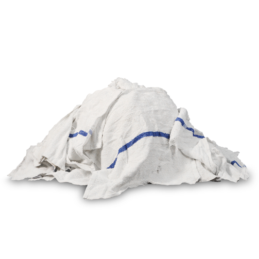 Reclaimed White Bar Towels with Blue Stripe